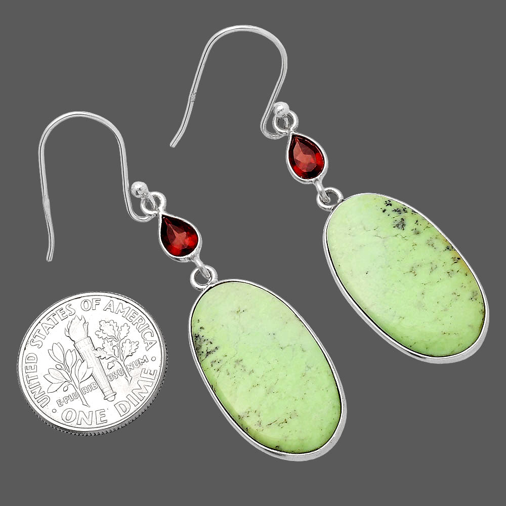 Natural Lemon Chrysoprase & Garnet Earrings E-1002 SDE80615