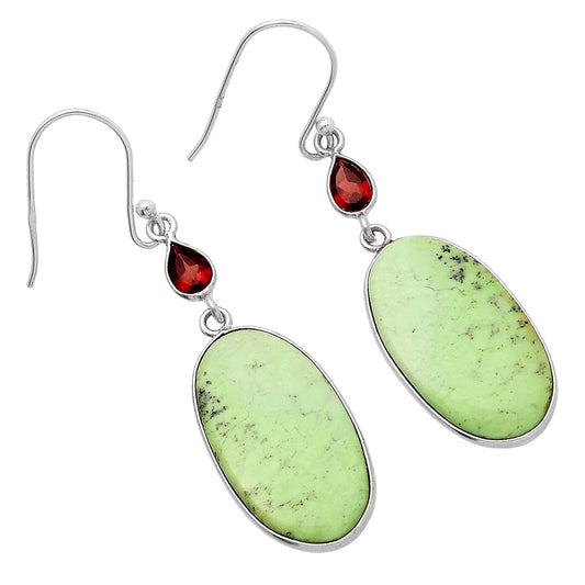 Natural Lemon Chrysoprase & Garnet Earrings E-1002 SDE80615