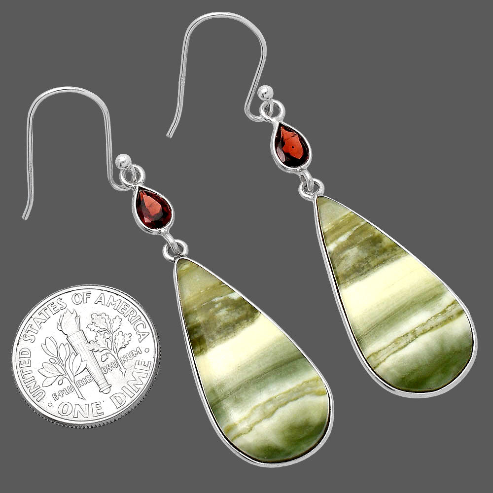 Natural Serpentine & Garnet Earrings E-1002 SDE80623