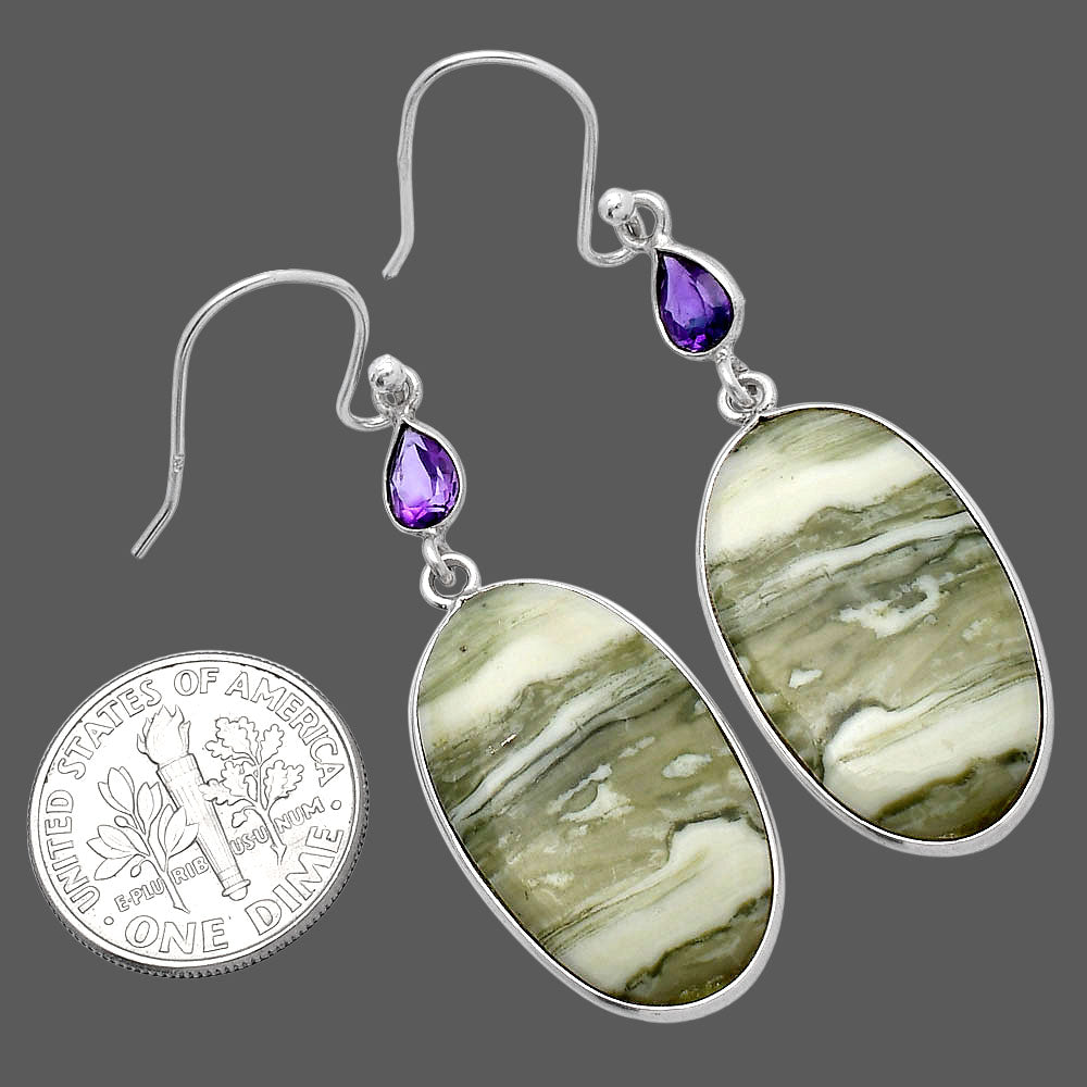 Natural Serpentine & Amethyst Earrings E-1002 SDE80629