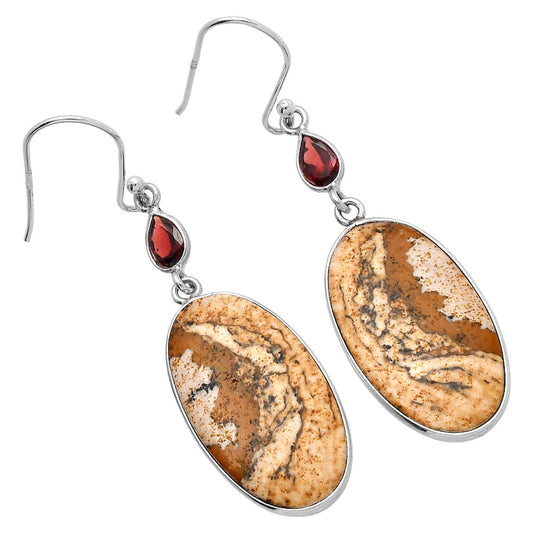 Natural Picture Jasper & Garnet Earrings E-1002 SDE80852