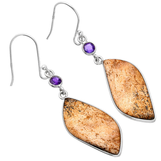 Natural Picture Jasper & Amethyst Earrings E-1002 SDE80865