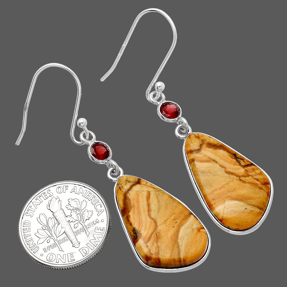 Natural Picture Jasper & Garnet Earrings E-1002 SDE80866