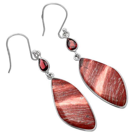 Natural Snake Skin Jasper & Garnet Earrings E-1002 SDE80904