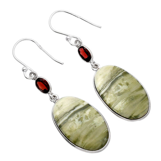 Natural Serpentine & Garnet Earrings E-1002 SDE81621