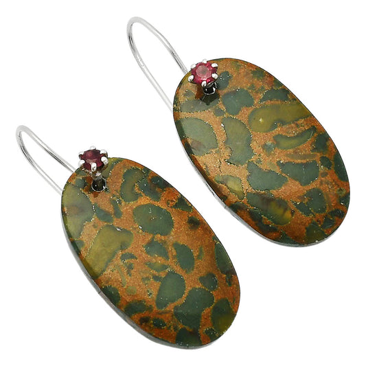 Natural Bamboo Jasper & Garnet Earrings E-1082 SDE82002