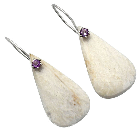 Natural White Scolecite & Amethyst Earrings E-1082 SDE82046