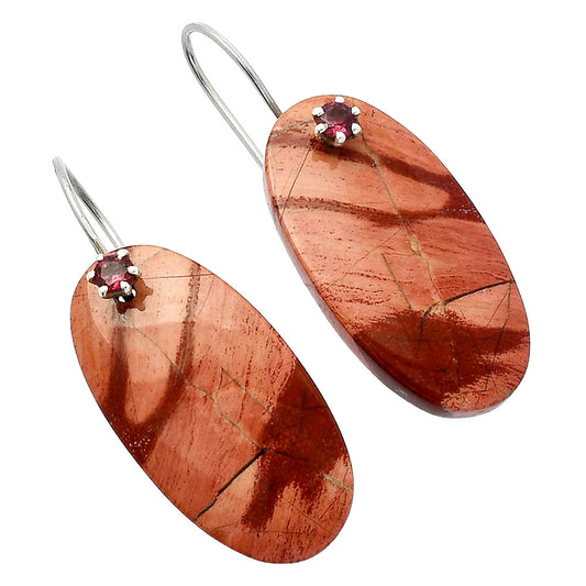 Natural Snake Skin Jasper & Garnet Earrings E-1082 SDE82061