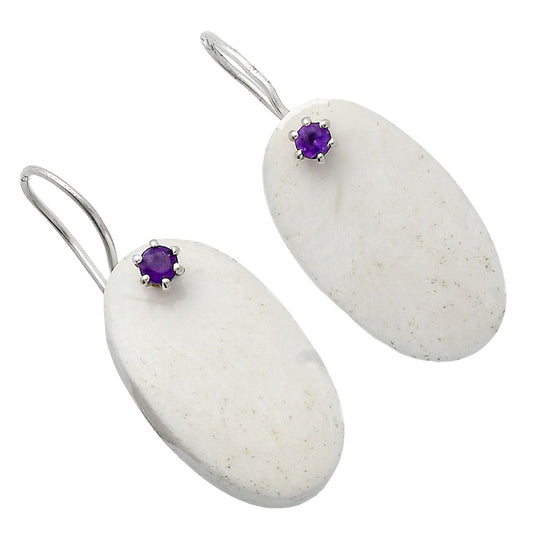 Natural White Scolecite & Amethyst Earrings E-1082 SDE82069