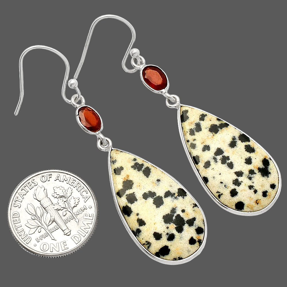 Natural Dalmatian & Garnet Earrings E-1002 SDE82203