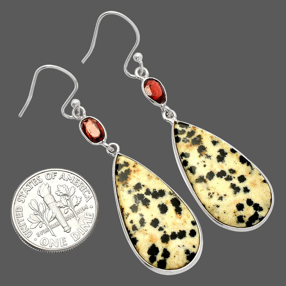 Natural Dalmatian & Garnet Earrings E-1002 SDE82217