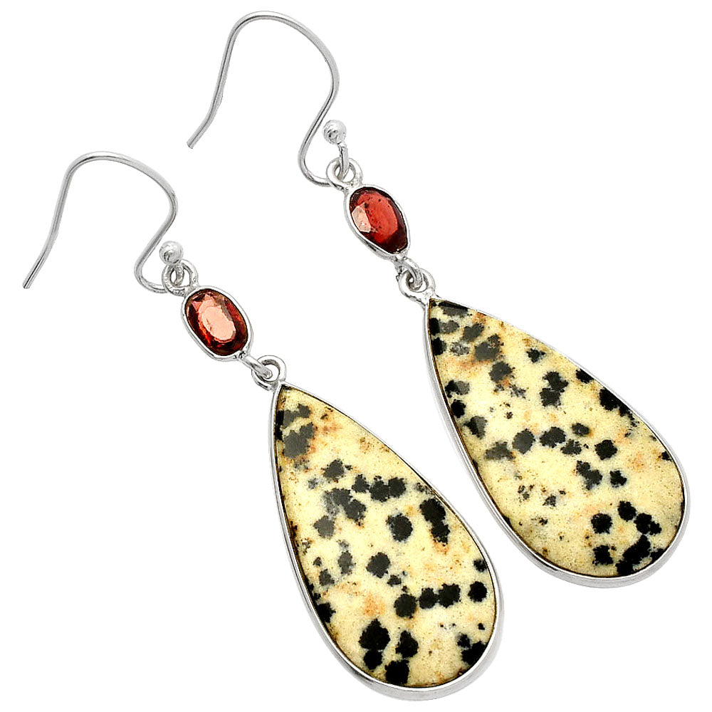 Natural Dalmatian & Garnet Earrings E-1002 SDE82217