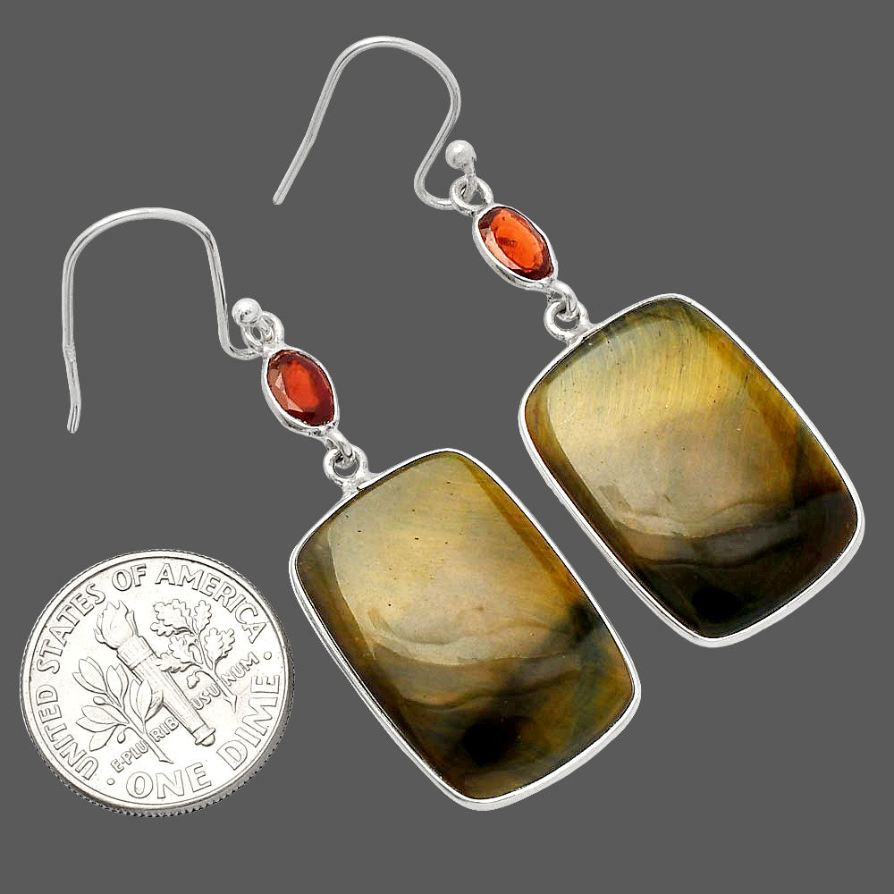 Natural Blue Tiger Eye & Garnet Earrings E-1002 SDE82246