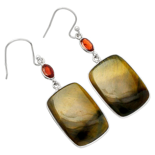 Natural Blue Tiger Eye & Garnet Earrings E-1002 SDE82246
