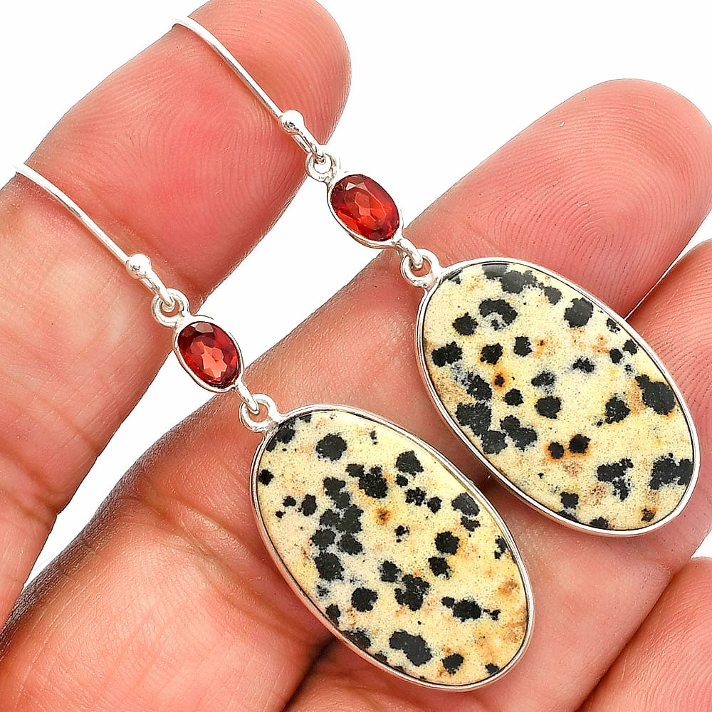 Natural Dalmatian & Garnet Earrings E-1002 SDE82330