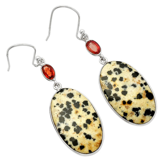 Natural Dalmatian & Garnet Earrings E-1002 SDE82330