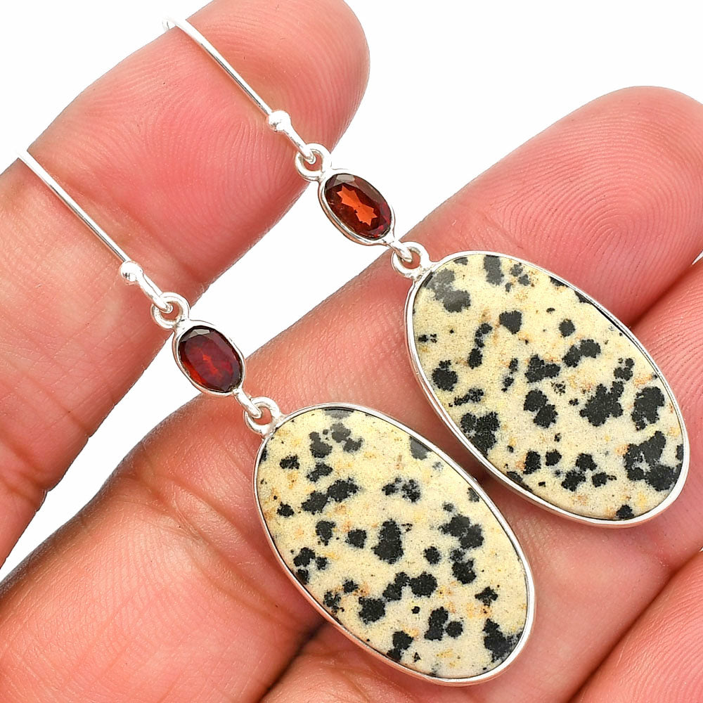 Natural Dalmatian & Garnet Earrings E-1002 SDE82339