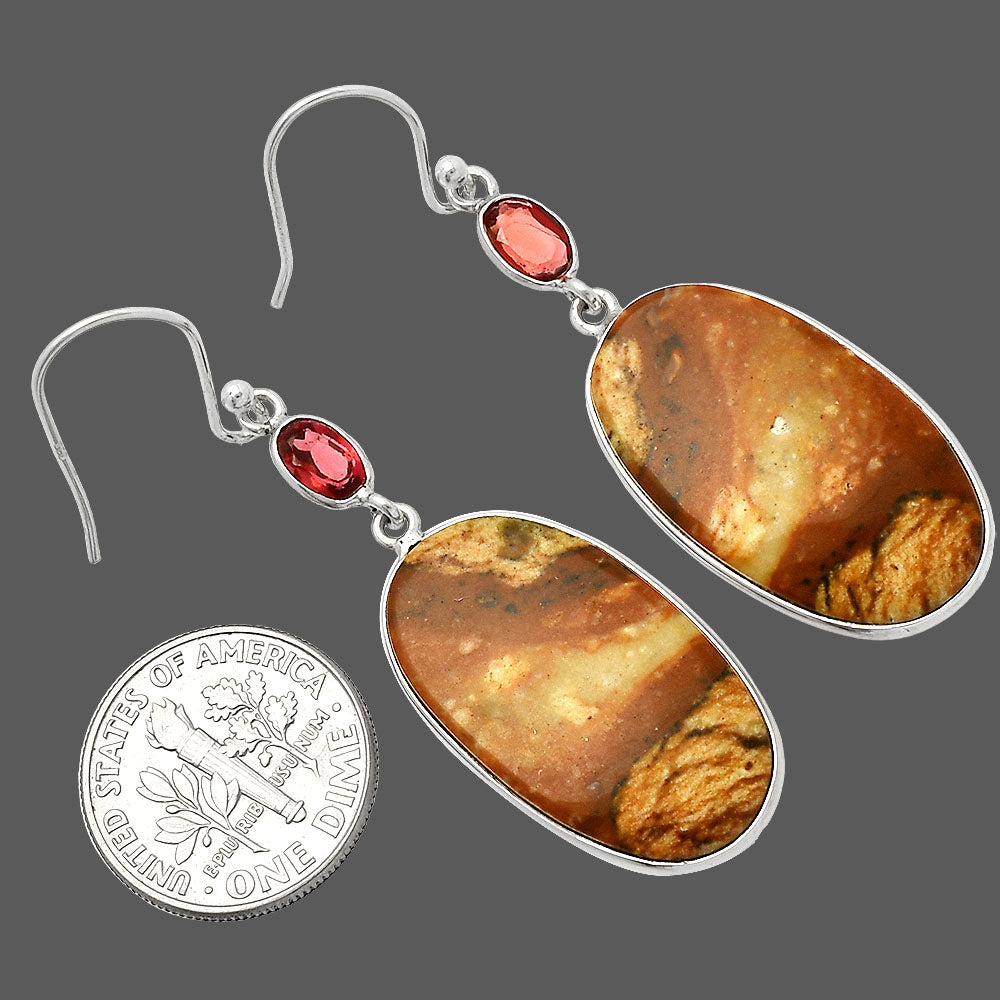 Natural Picture Jasper & Garnet Earrings E-1002 SDE82343