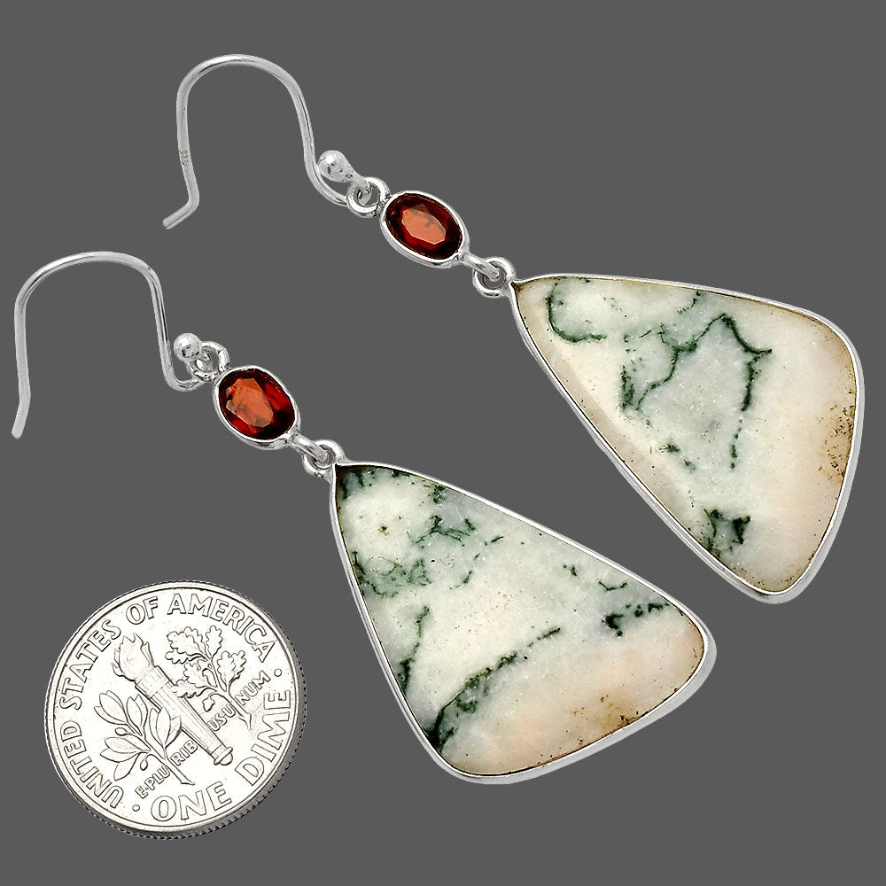 Tree Weed Moss Agate & Garnet Earrings E-1002 SDE82363