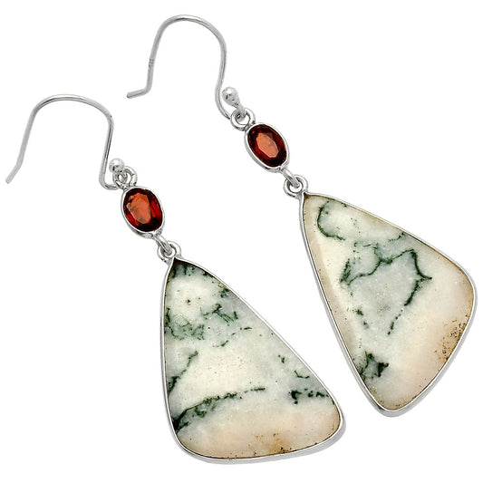 Tree Weed Moss Agate & Garnet Earrings E-1002 SDE82363