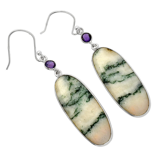 Tree Weed Moss Agate & Amethyst Earrings E-1002 SDE82395