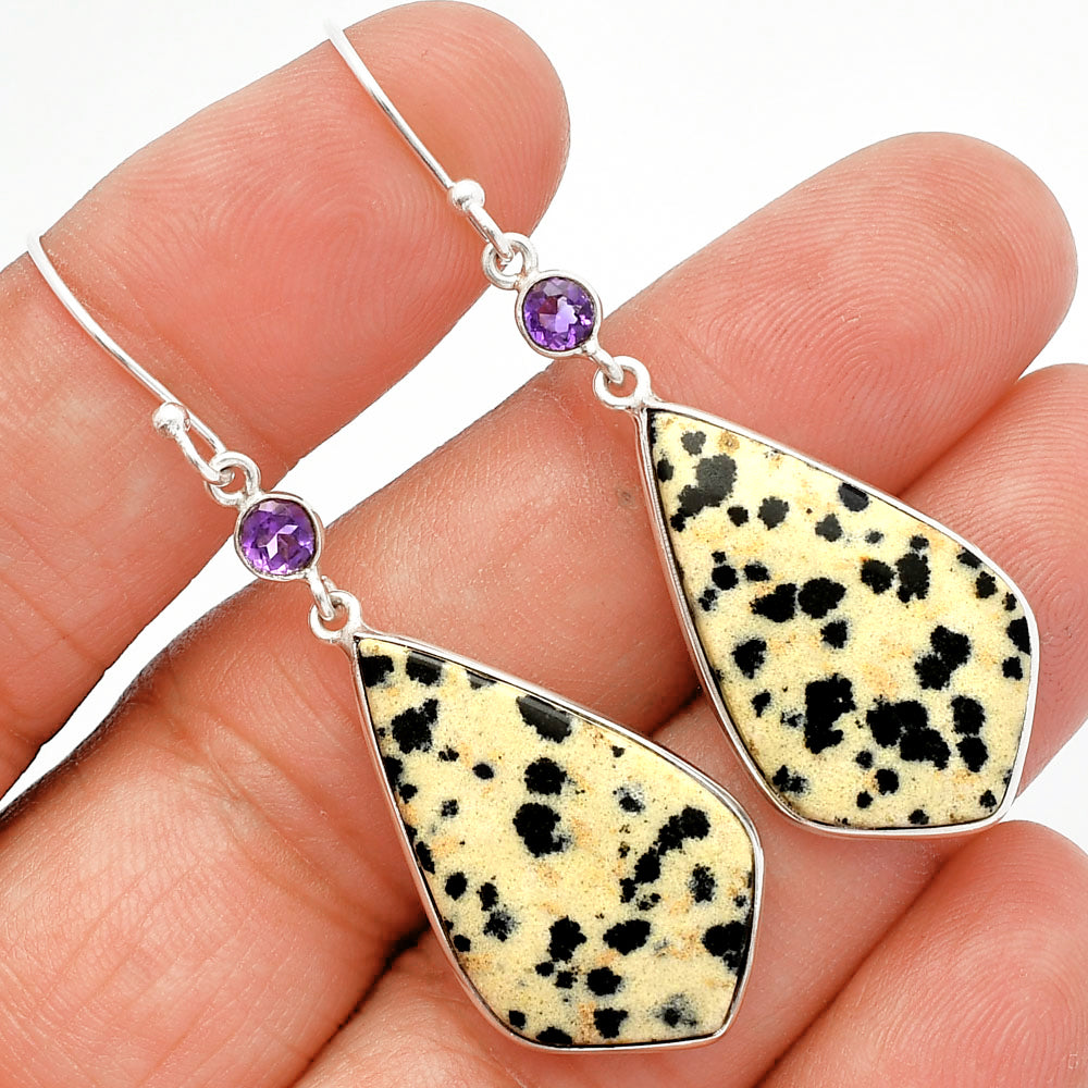 Natural Dalmatian & Amethyst Earrings E-1002 SDE82404