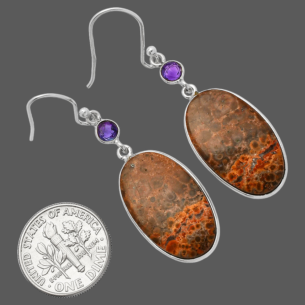 Natural Poppy Jasper & Amethyst Earrings E-1002 SDE82420