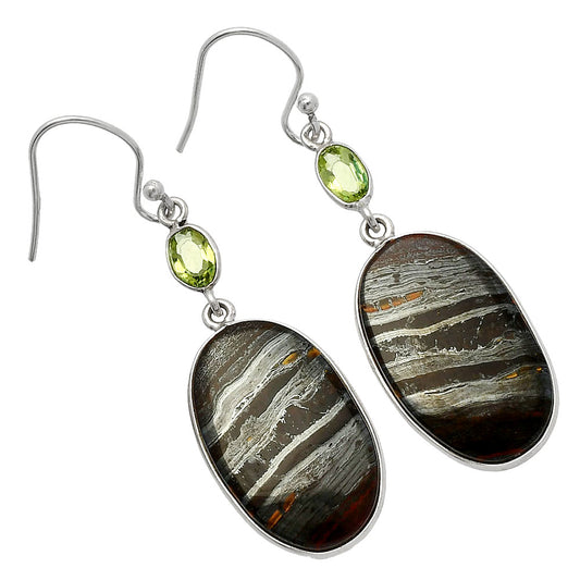 Natural Iron Tiger Eye & Peridot Earrings E-1002 SDE82489