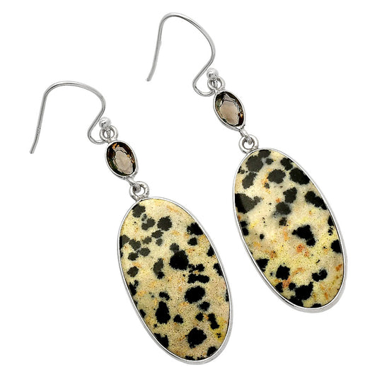Natural Dalmatian & Smoky Quartz Earrings E-1002 SDE82577
