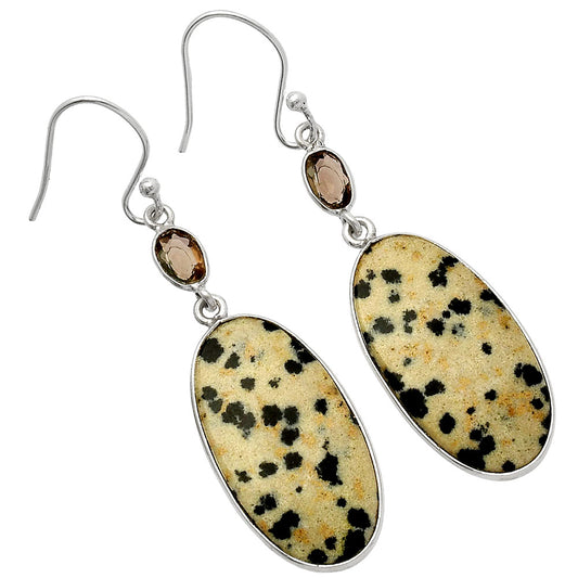 Natural Dalmatian & Smoky Quartz Earrings E-1002 SDE82580