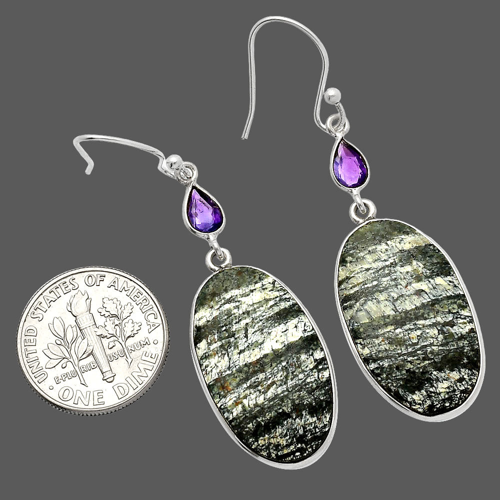 Natural Chrysotile & Amethyst Earrings E-1002 SDE82601