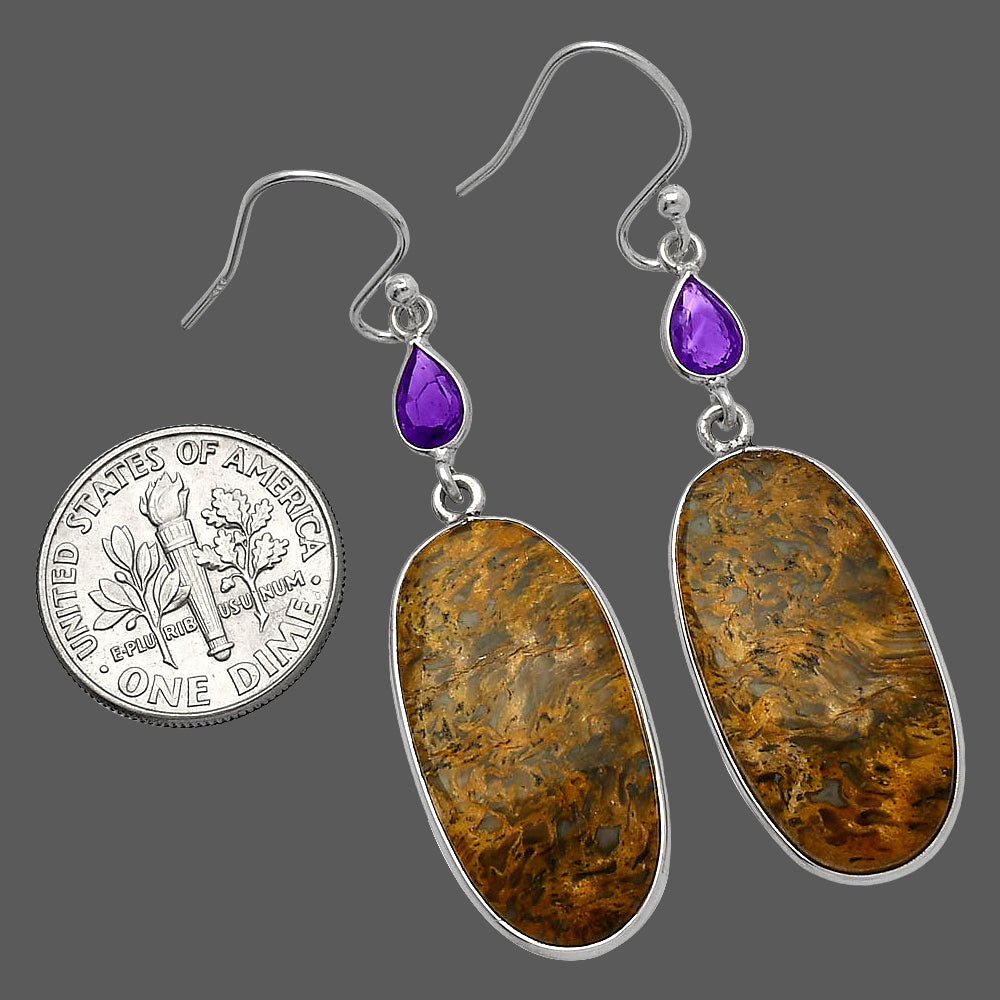 Palm Root Fossil Agate & Amethyst Earrings E-1002 SDE82645