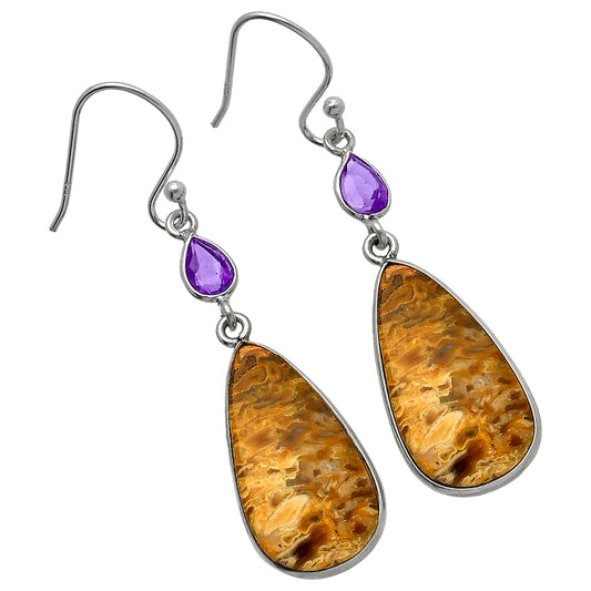 Palm Root Fossil Agate & Amethyst Earrings E-1002 SDE82651