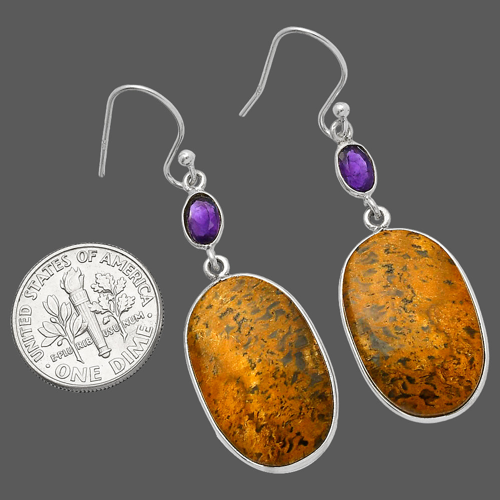 Palm Root Fossil Agate & Amethyst Earrings E-1002 SDE82672