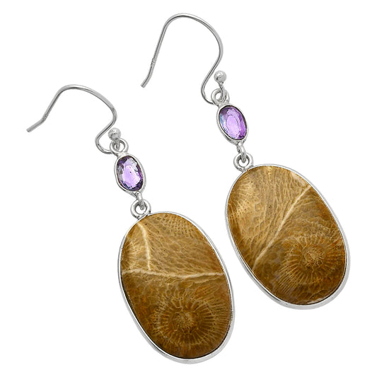 Flower Fossil Coral & Amethyst Earrings E-1002 SDE82682