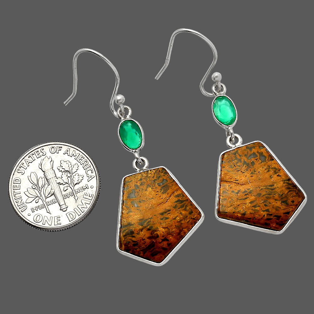 Palm Root Fossil Agate & Green Onyx Earrings E-1002 SDE82702