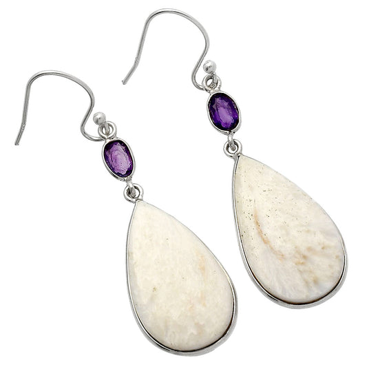Natural White Scolecite & Amethyst Earrings E-1002 SDE82721