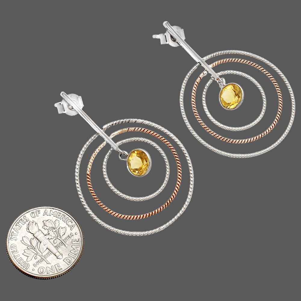 Two Tone Dangle - Natural Citrine Earrings E-1244 SDE83203