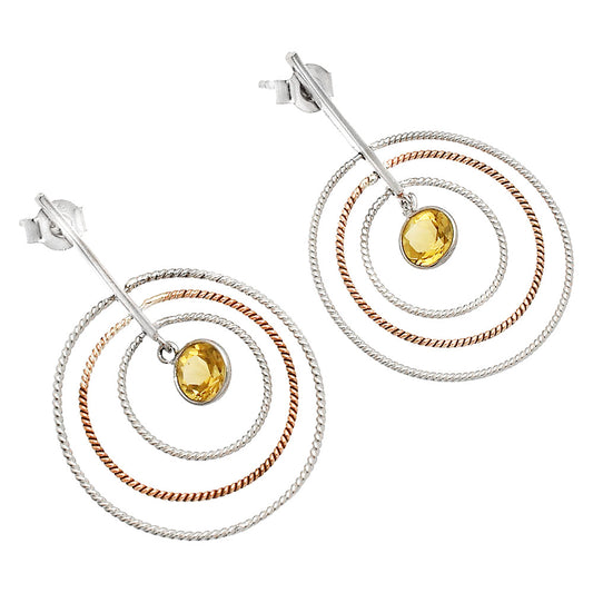 Two Tone Dangle - Natural Citrine Earrings E-1244 SDE83203