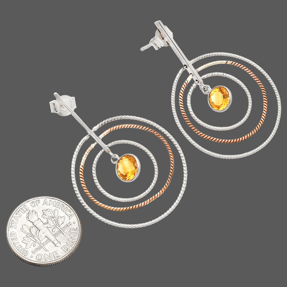 Two Tone Dangle - Natural Citrine Earrings E-1244 SDE83206