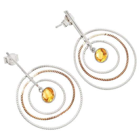 Two Tone Dangle - Natural Citrine Earrings E-1244 SDE83206