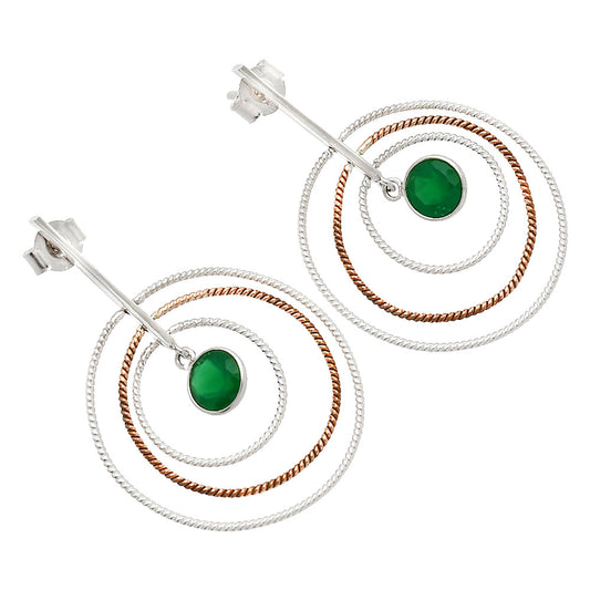 Two Tone Dangle - Natural Green Onyx Earrings E-1244 SDE83208