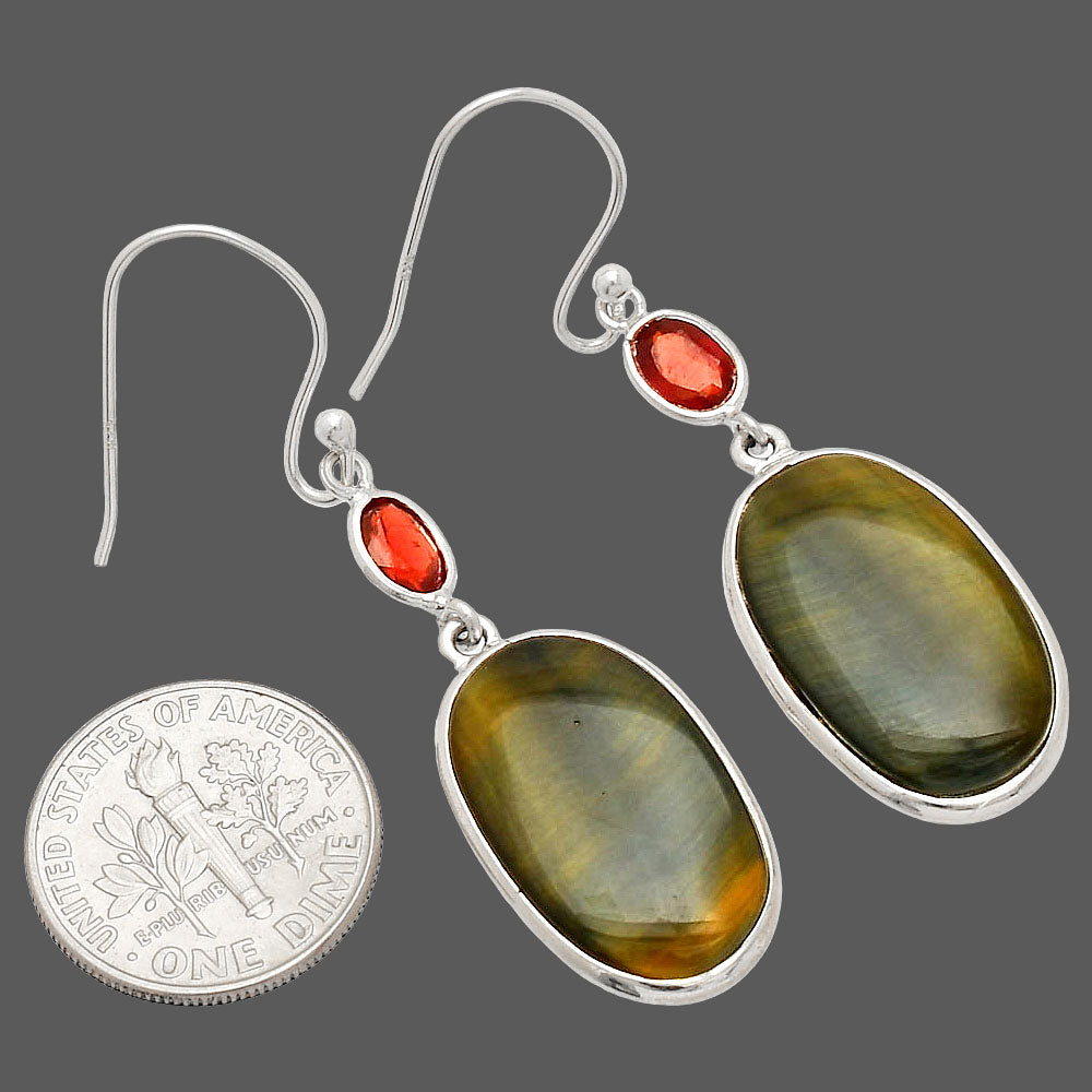 Natural Blue Tiger Eye & Garnet Earrings E-1002 SDE83248