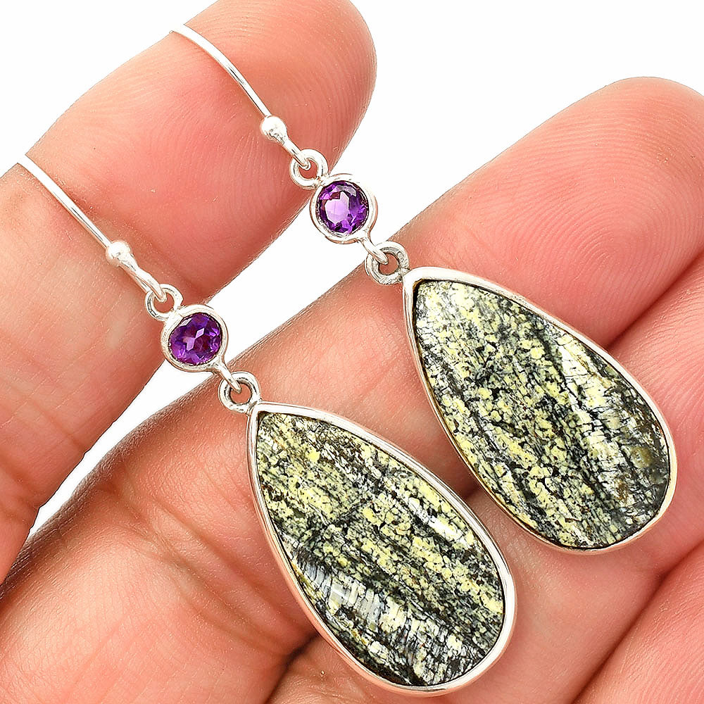 Natural Chrysotile & Amethyst Earrings E-1002 SDE83314