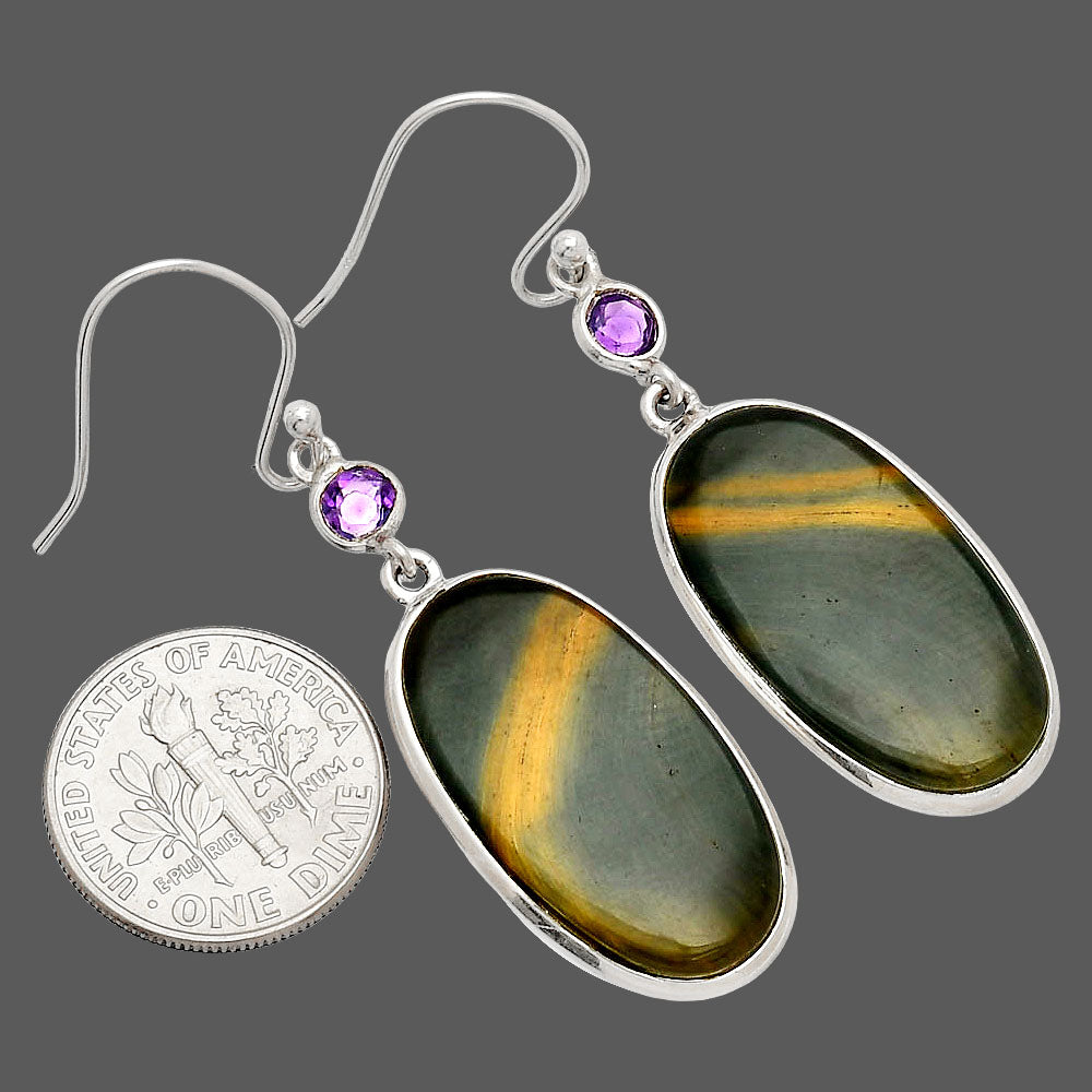 Natural Blue Tiger Eye & Amethyst Earrings E-1002 SDE83340