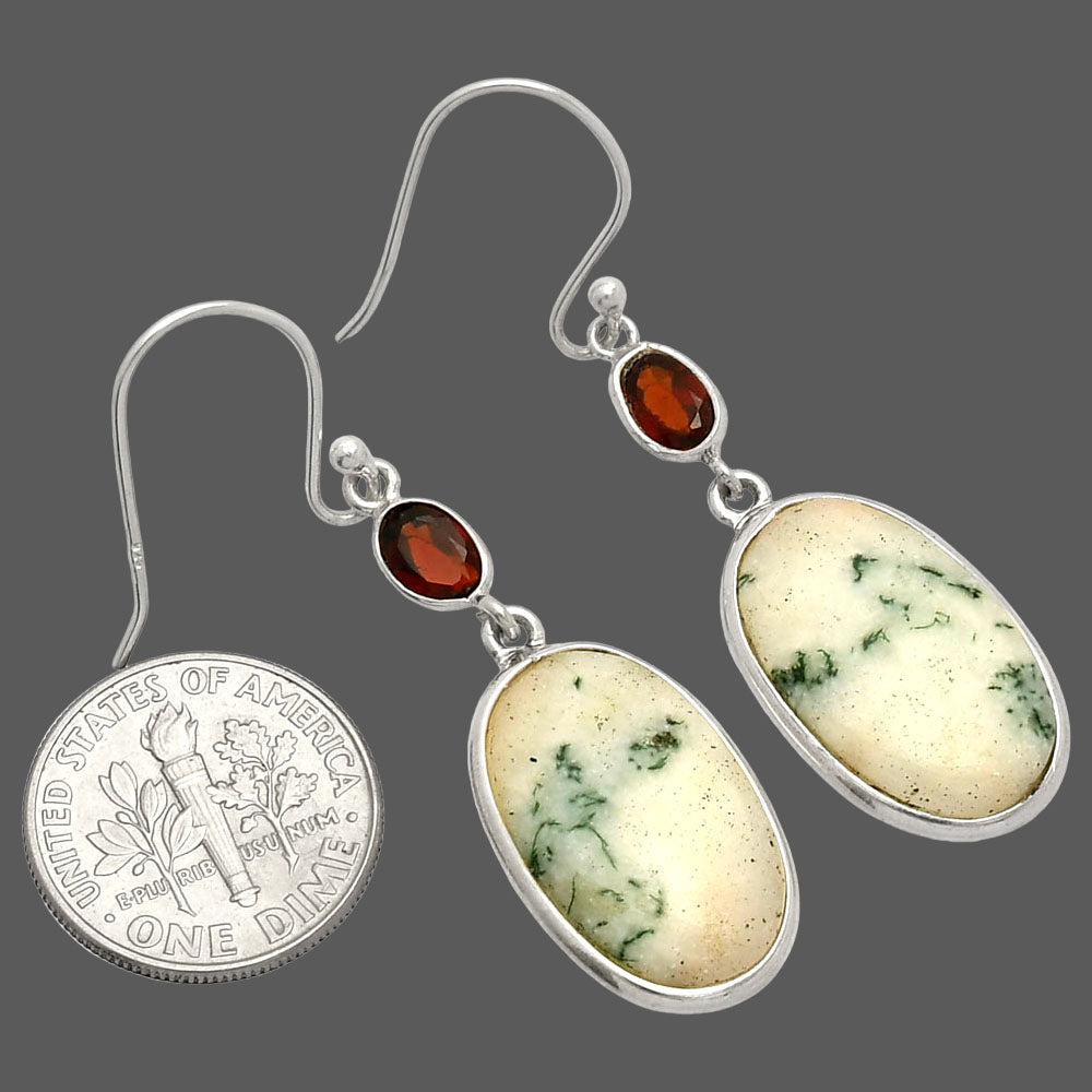 Tree Weed Moss Agate & Garnet Earrings E-1002 SDE83375