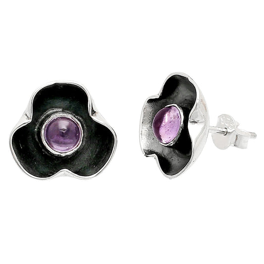 Natural Amethyst Cab - Brazil Stud Earrings E-1247 SDE83828