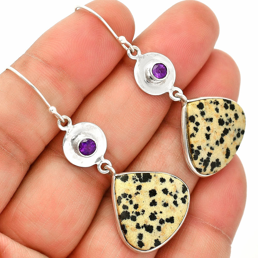 Natural Dalmatian & Amethyst Earrings E-1081 SDE83860