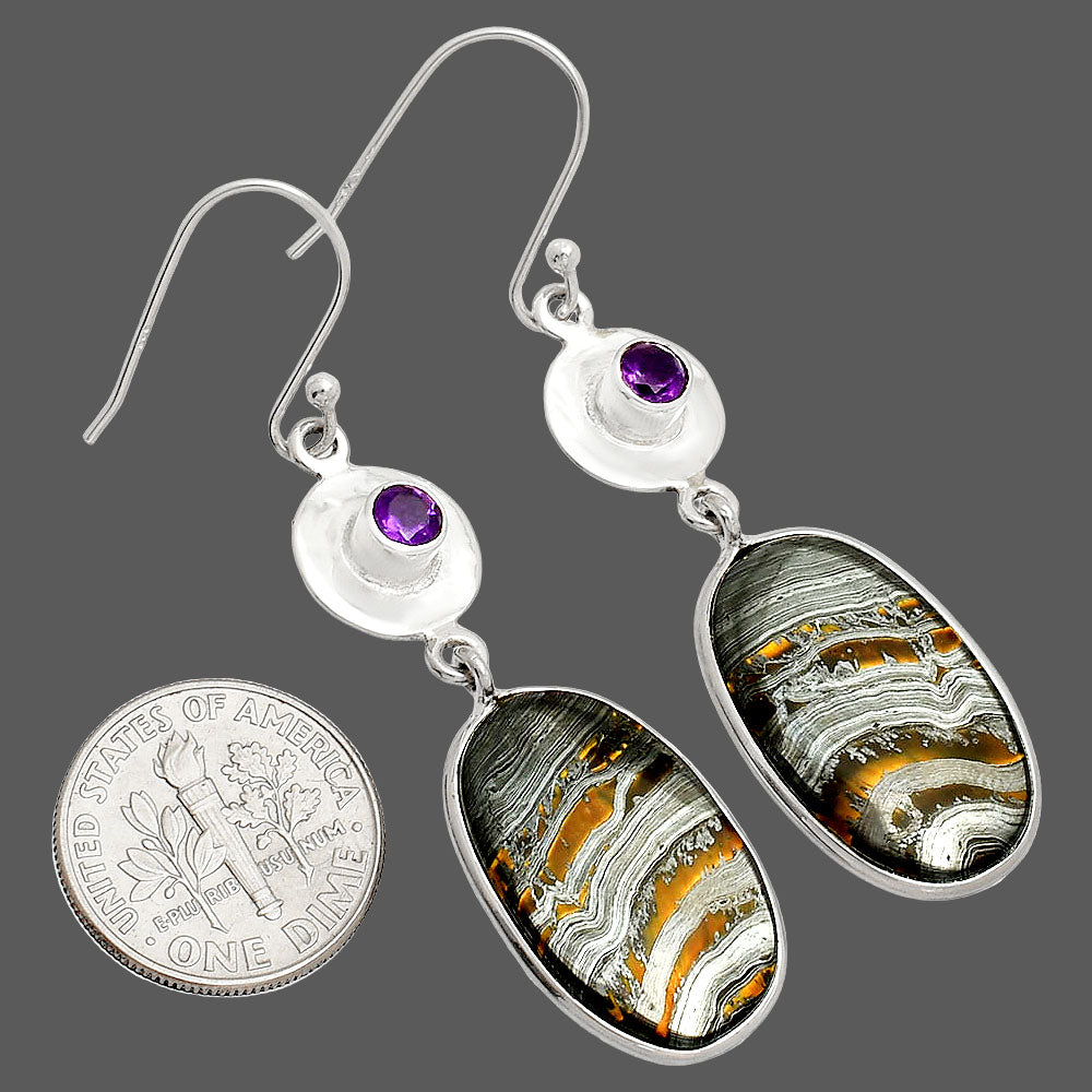 Natural Iron Tiger Eye & Amethyst Earrings E-1081 SDE83880