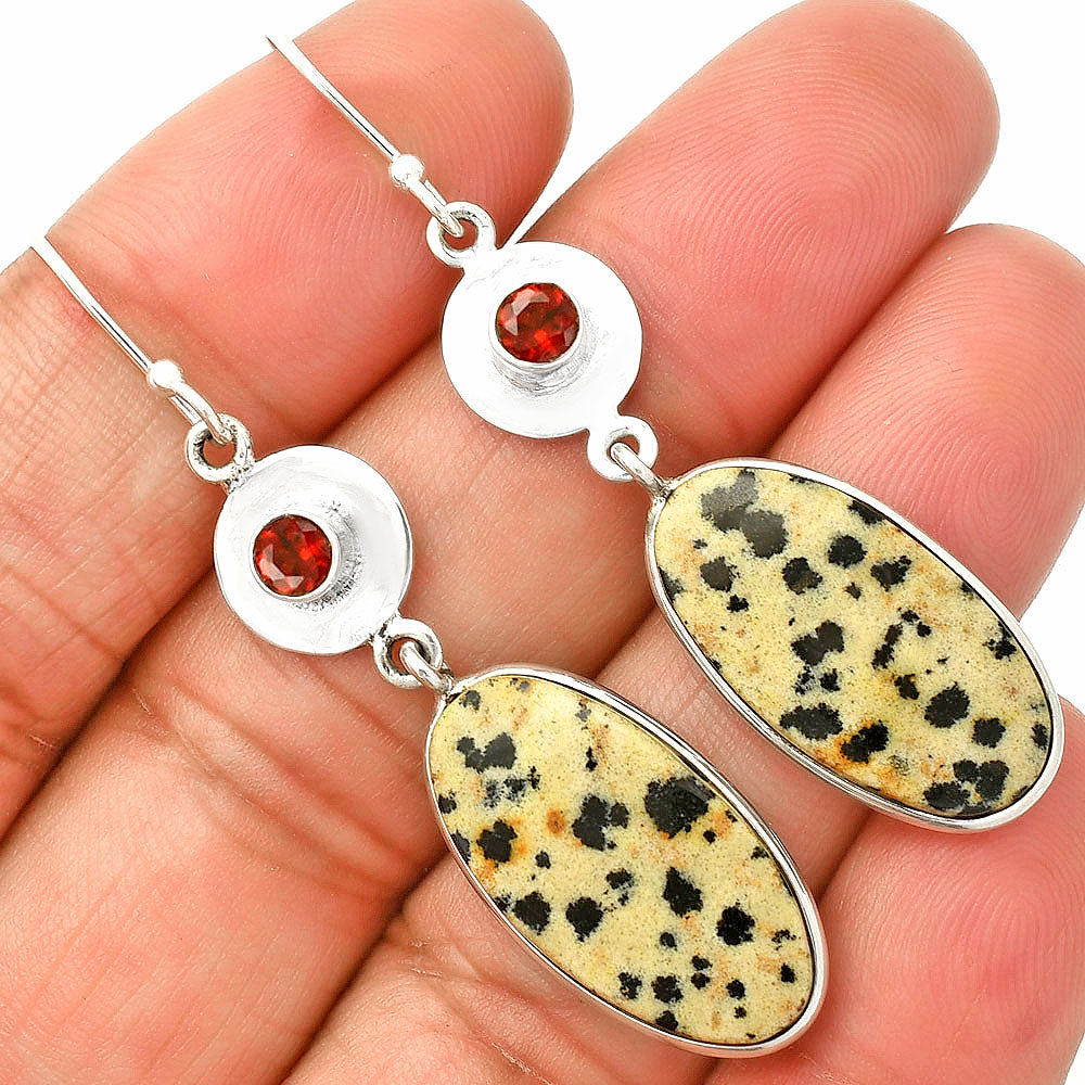 Natural Dalmatian & Garnet Earrings E-1081 SDE83883